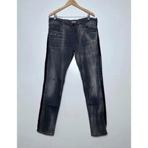 True Religion Mens Gray Rocco Relaxed Skinny Light Distressed Side Stripe Jeans